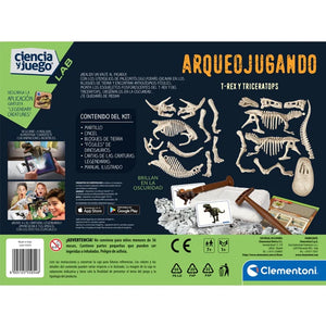 Arqueojugando T-Rex y Triceratops fosforescente