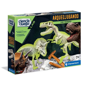 Arqueojugando T-Rex y Triceratops fosforescente