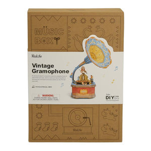 Fonógrafo Vintage Puzzle 3D de Madera - Caja Musical